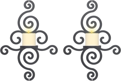 OYEFLY 2 Pcs Metal Wall Candle Sconces,Black Elegant Swirling Wall Decorations (Black)