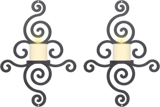 OYEFLY 2 Pcs Metal Wall Candle Sconces,Black Elegant Swirling Wall Decorations (Black)