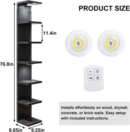 Fixwal Wall Decor 7 Tier Wall Shelf Unit Floating Shelves with LED Lights Lack Shelf for Home Organizer Display White