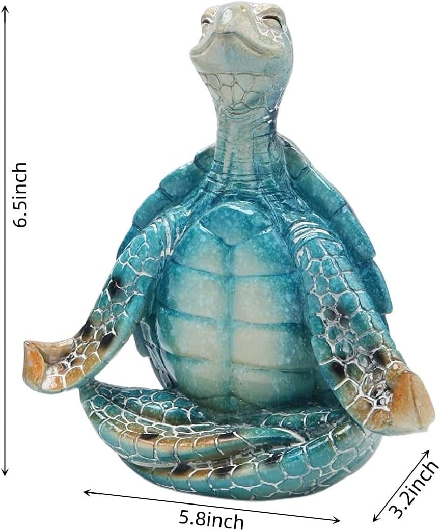 VVGIFTS Sea Turtle Meditation Yoga Decor, Garden Figurine Sea Turtle Meditating Coastal Beach Decorations, Zen Yoga Resin Statue for Home Office Decorations (Put the Palm Separate)