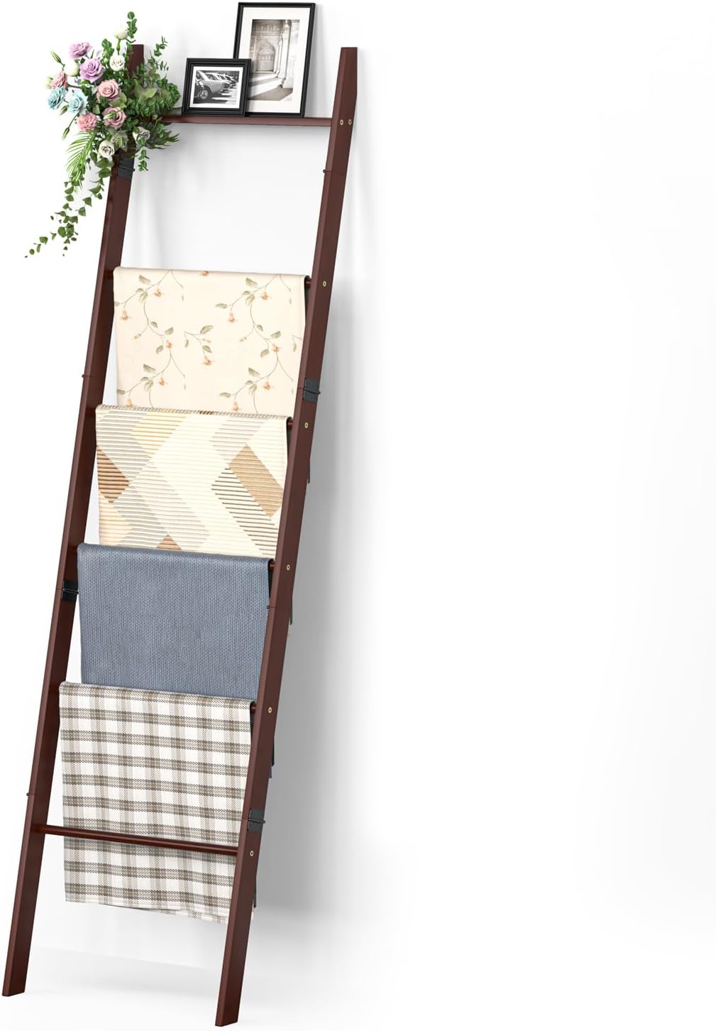 BAMBANG 6-Tier Blanket Ladder for Living Room, Blanket Quilt Ladder Rack Rustic Decorative Towel Holder, Wall Leaning Blanket Ladder Shelf Storage Farmhouse Decor for Bedroom Bathroom, Black