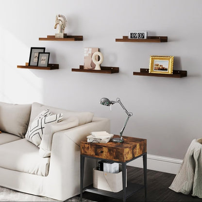 RICHER HOUSE 5 Set Floating Wall Mounted Shelves, Black Shelves for Wall Decor, Modern Picture Ledge Shelf with Lip for Storage, Nursery, Bedroom, Living Room, Bathroom - Black