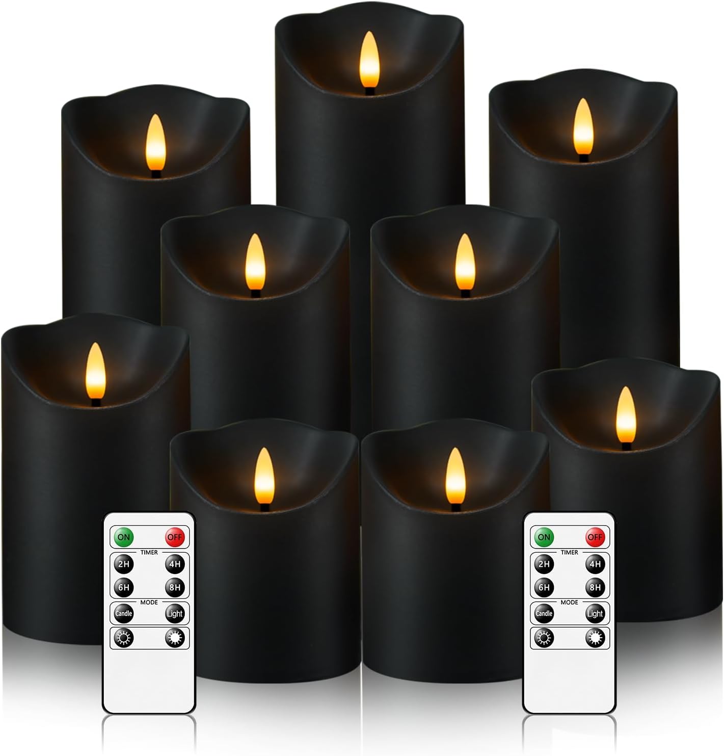 Nimiko Flameless Candles with Remote, Battery Operated Flickering Flameless Candles, LED Candles with Timer 2/4/6/8H, with Realistic LED Candles Set of 9 (D3 x H 3" 4" 5" 6" 7") (Ivory)