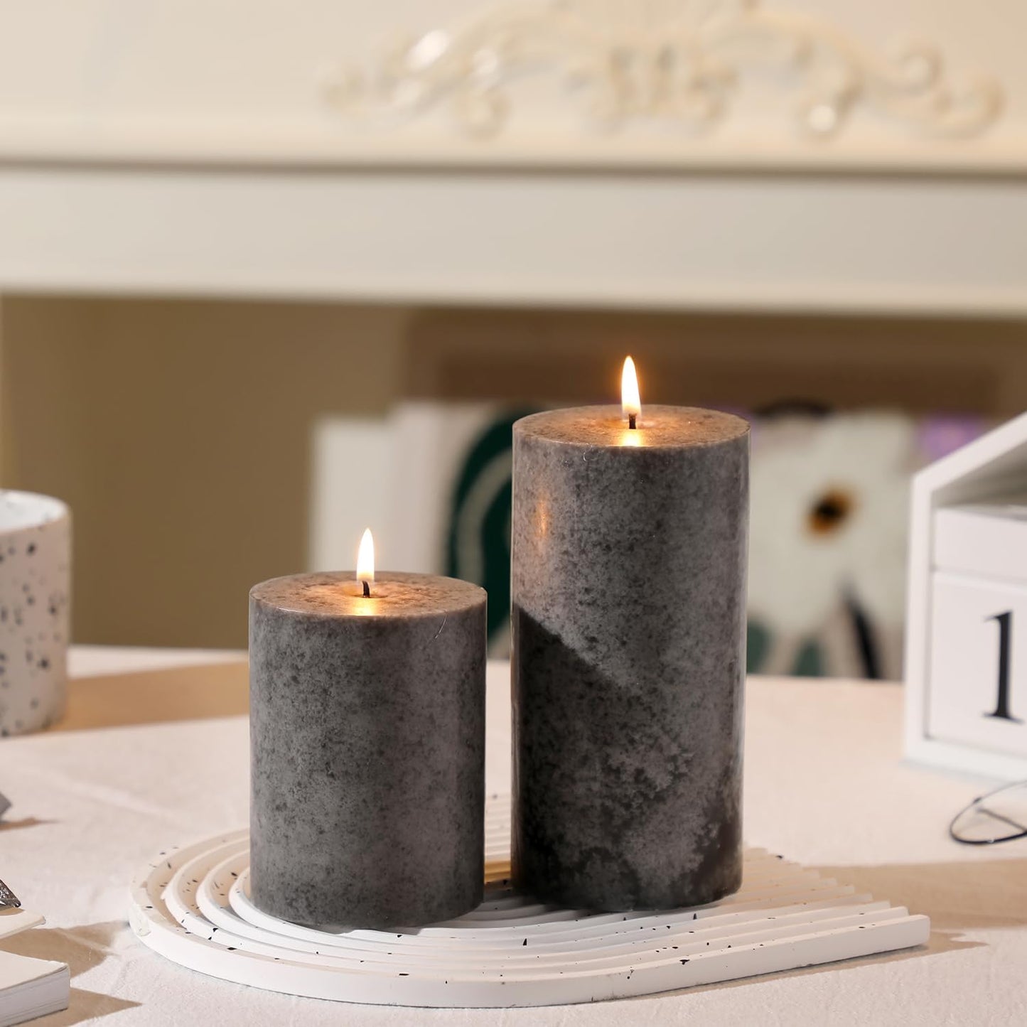 3x4 inch Green Pillar Candles Set of 3, Unscented Pillar Candle, Dripless and Smokeless Large Candles, Candle for Home Decor, Dinner Table,Weddings, Holidays