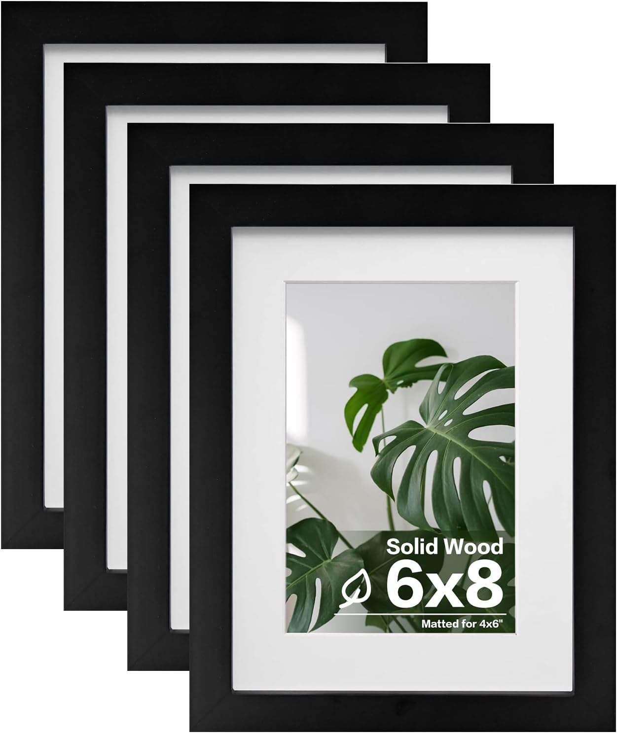 Egofine 8x10 Picture Frames Set of 4, Made of Solid Wood Covered by Plexiglass 4x6 and 5x7 with Mat or 8x10 without Mat, for Table Top Display and Wall Mounting Photo Frame Black