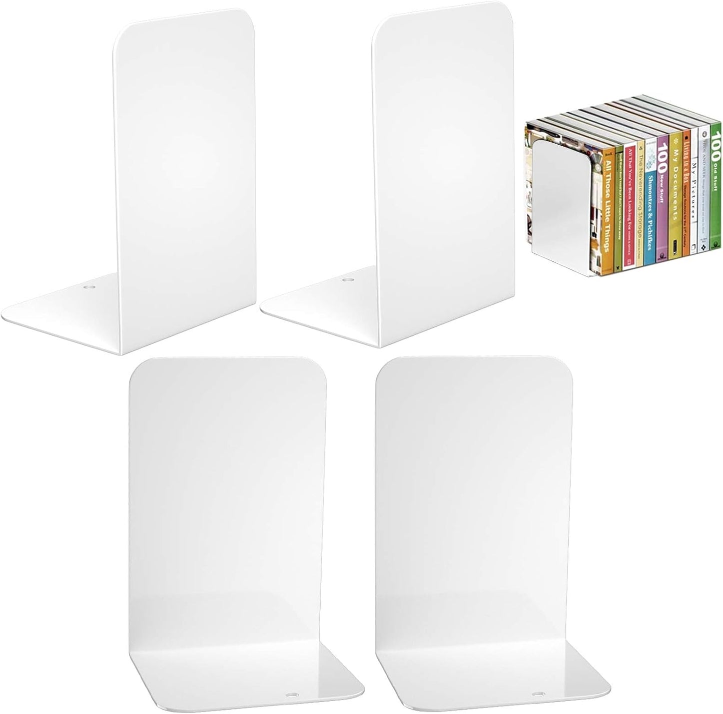 VFINE Bookends 4 Pairs, Black Metal Book Ends, Bookends for Shelves, Book Stopper for Heavy Books, Book Dividers for Home Office School Supplies