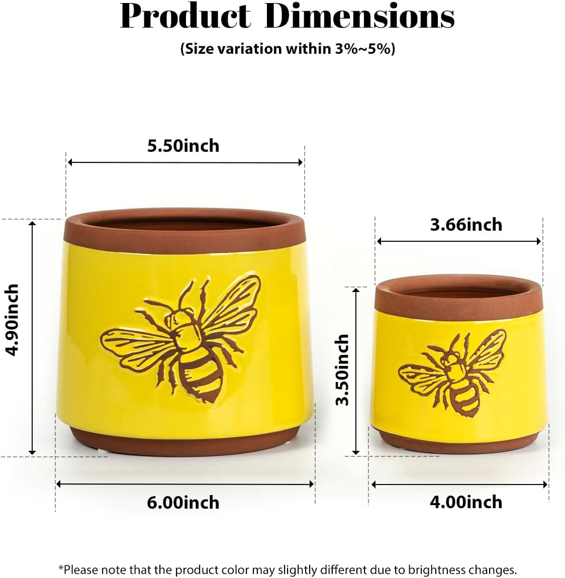 YBX 8 Inch + 6 Inch Ceramic Plant Pots, Succulent Flower Pots with Drainage Holes, Terracotta Planters for Indoor Plants, White&Terracotta (Garden)