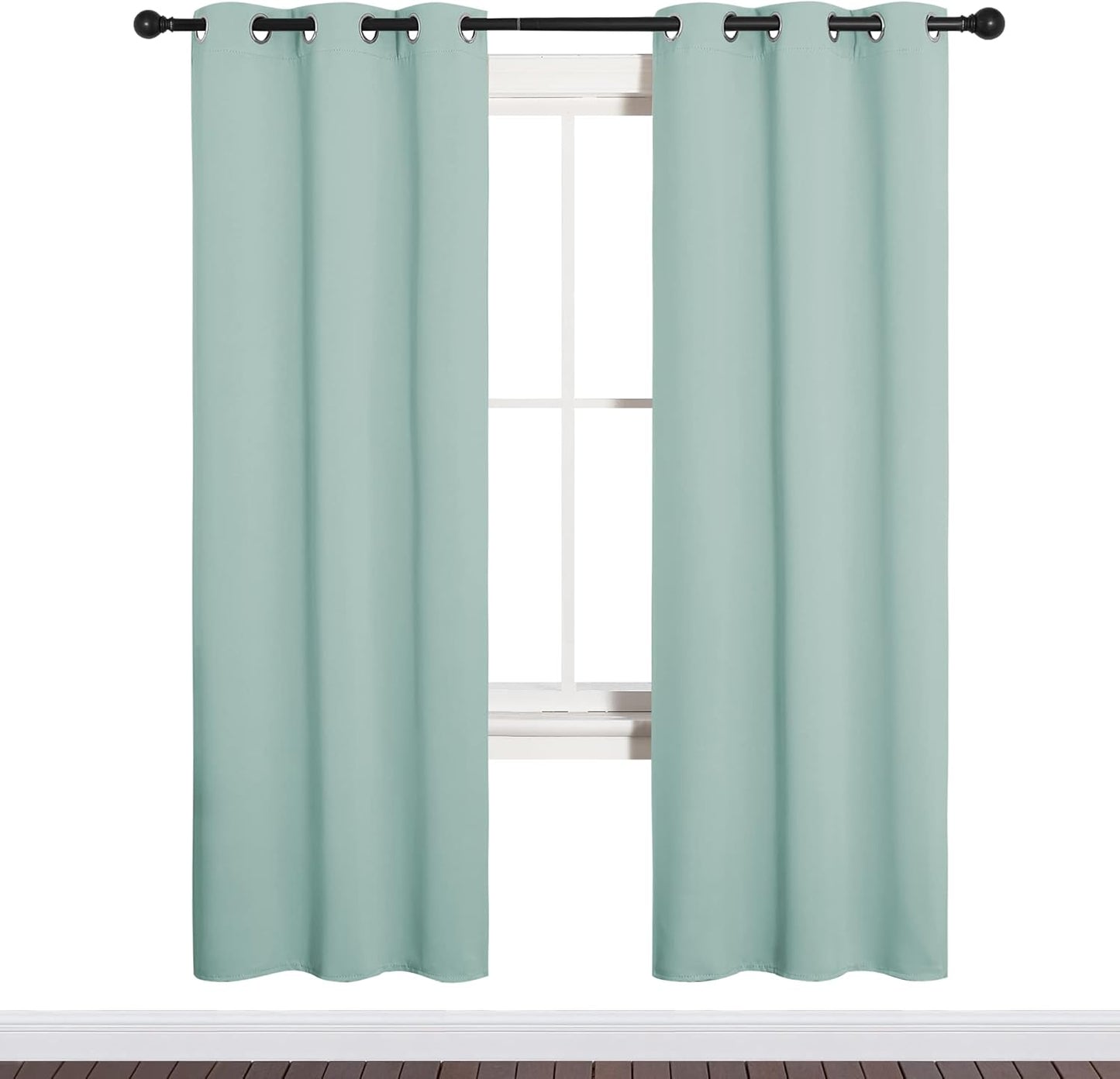 NICETOWN Halloween Pitch Black Solid Thermal Insulated Grommet Blackout Curtains/Drapes for Bedroom Window (2 Panels, 42 inches Wide by 63 inches Long, Black) - Colors A