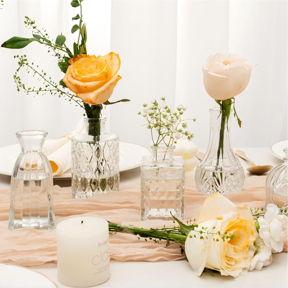 Clear Glass Bud Vase Set of 12 Pcs,Small Bud Vases in Bulk,Glass Crystal Flower Vases Table Centerpieces for Party Event Wedding Decor Baby Shower Decorations (Clear, 12 Pcs)