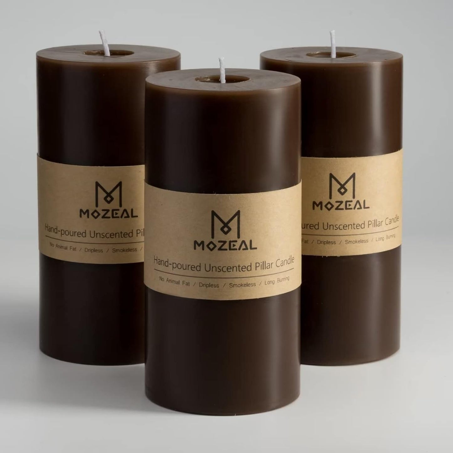 MOZEAL 3" x 4" Hand-Poured Unscented Candle,Dripless Pillar Candle Set of 3,Long Clean Burning,Approx 72 Hours Burn Time,Rustic Country Style,Wedding,Dinner,Christmas and Home Decor,White