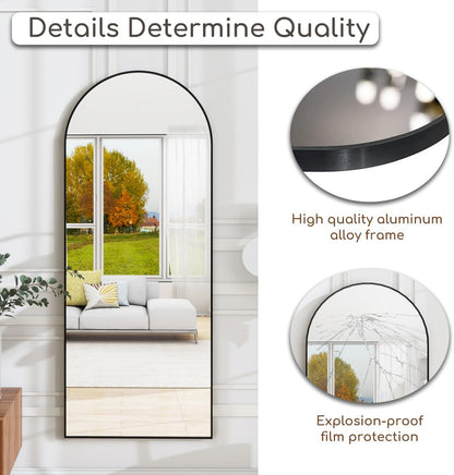 Dewfig Arched Full Length Mirror, 76"x34" Large Floor Mirror, Full Body Mirrors for Leaning or Hanging, Standing Mirrors for Bedroom, Living Room,Dressing Room, Aluminum Alloy Frame, Black