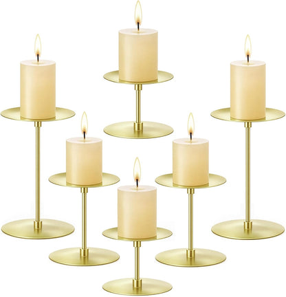 Elsjoy Set of 6 Black Pillar Candle Holders, Metal Pillar Candle Stand Fireplace Candelabras Set for Home Decor, Table Centerpiece, Wedding, 3 Sizes