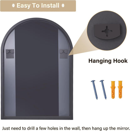 HARRITPURE Arched Wall Mirror 24"x36" – Black Metal Frame Vanity Mirrors for Bedroom, Entryway, Living Room Decor