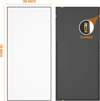 TRAHOME Full Length Floor Mirror 56"x15", Standing Mirror with Aluminum Frame, Large Body Mirror for Bedroom, Living Room and Bathroom, Black
