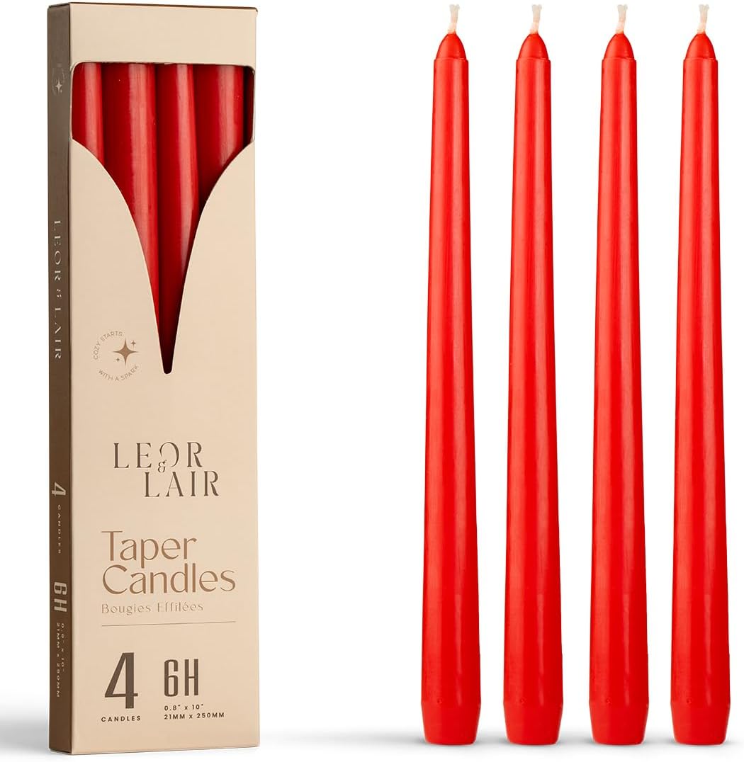 Leor & Lair Ivory Taper Candles - 4 Pack 10" Ivory Candlesticks - Unscented Cream Candle Sticks for Home Decoration, Holiday Tables, Weddings, Restaurants & Business Events