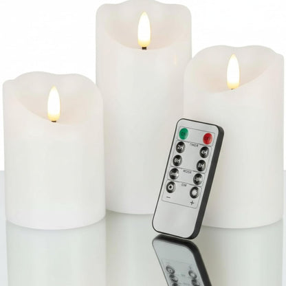 VENTA Set of 3 Warm Ivory Pillar Candles | Real Wax Battery Operated Candles with Flickering Flame | Timeless Year-Round Decor for Weddings, Mantels & Centerpieces