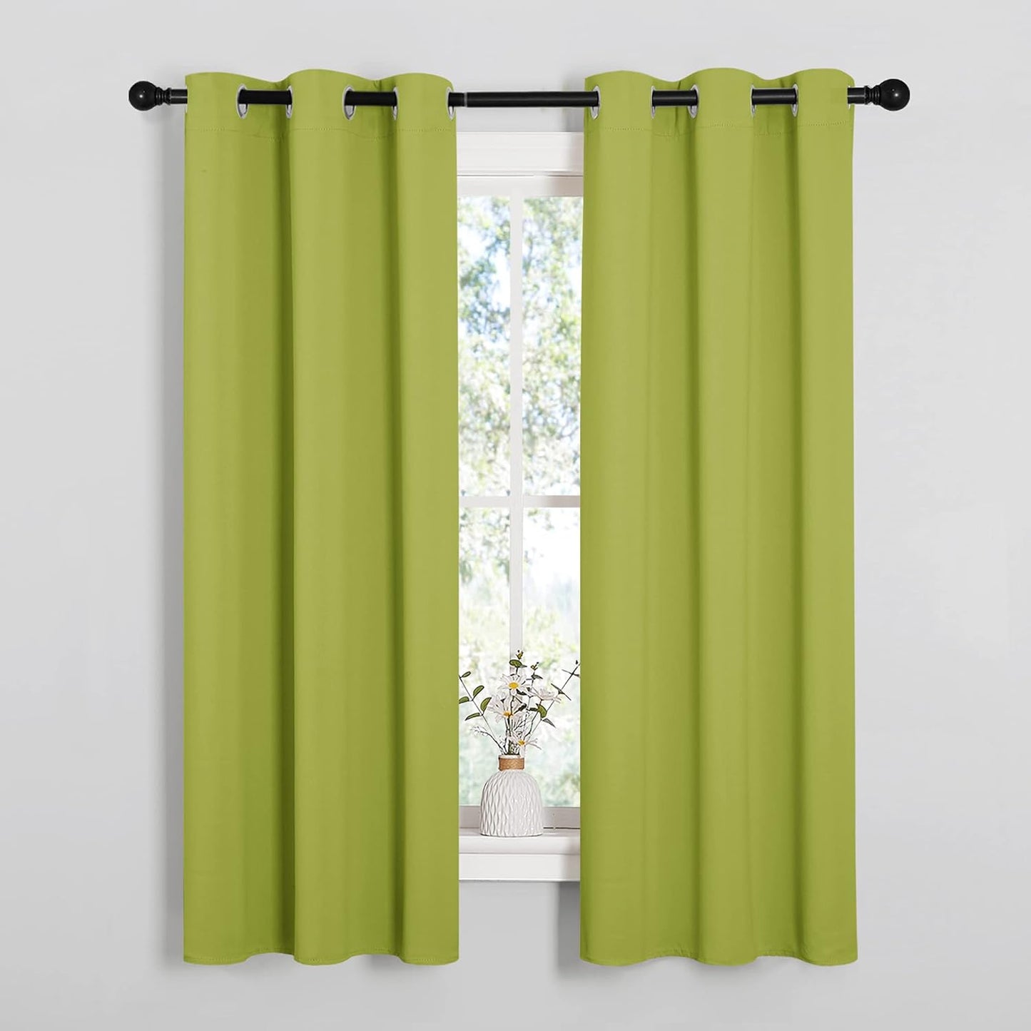 NICETOWN Halloween Pitch Black Solid Thermal Insulated Grommet Blackout Curtains/Drapes for Bedroom Window (2 Panels, 42 inches Wide by 63 inches Long, Black) - Colors B