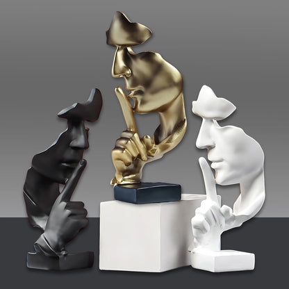 aboxoo Thinker Statue, Silence is Gold Abstract Art Figurine,Modern Home Resin Sculptures Decorative Objects,Table Top Decor for Livingroom Home Decor,Office Study Sculpture,Shh mask Statue(Gold)