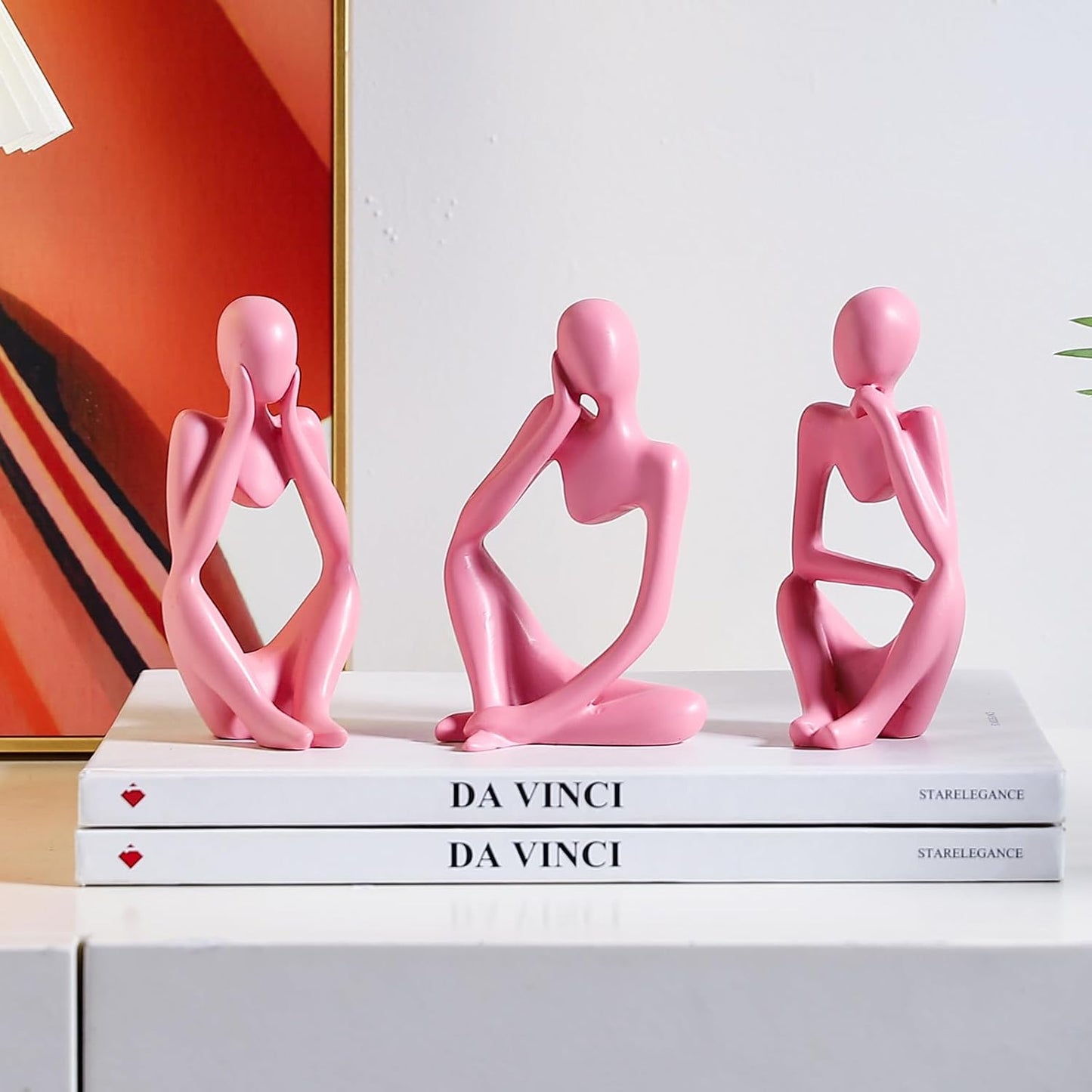 BrownLove 3pcs Decor White Thinker Statue Abstract Art Sculpture，Resin Collectible Figurines for Home Living Room Office Shelf Decoration