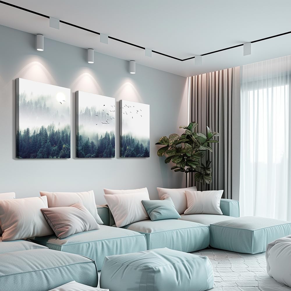 MHARTK66 Wall Art for Living Room Modern Wall Decor for Bedroom Office Decor Abstract Mountain Forest Landscapes Ink Painting 3 Piece Framed Canvas Art Prints Ready to Hang Wall Pictures Home Decor