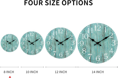 Wall Clock, Rustic Wall Clocks Battery Operated Silent Non Ticking, Country Round Wooden Clocks Farmhous Wall Decorative for Kitchen, Bathroom, Living Room (Gray 8 Inch)