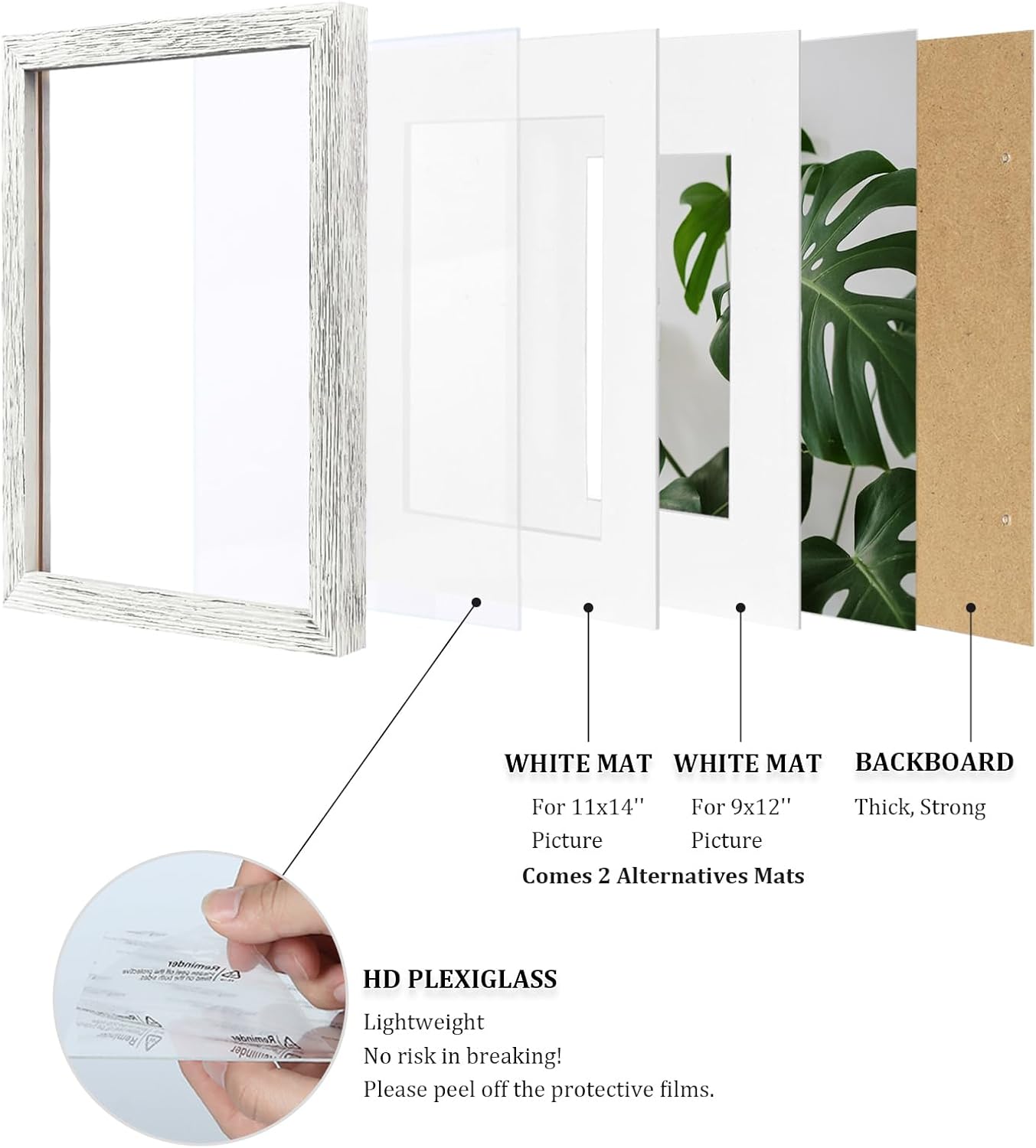 Egofine 8x10 Picture Frames Set of 4, Made of Solid Wood Covered by Plexiglass 4x6 and 5x7 with Mat or 8x10 without Mat, for Table Top Display and Wall Mounting Photo Frame Black