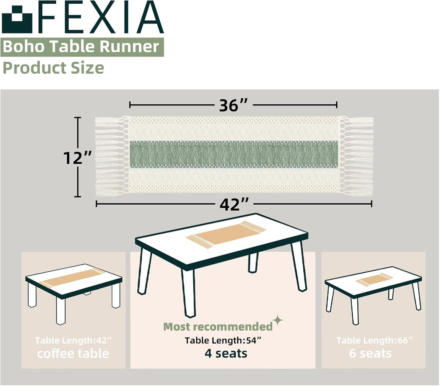 FEXIA Boho Table Runner for Thanksgiving Fall Christmas Home Decor with Tassels 72 Inches Long Pottery barn Furniture Farmhouse Rustic Macrame Burlap Table Decoration for Living Room (12x72 Inches)
