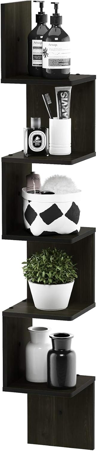 Furinno Rossi 5-Tier Wall Mount Floating Radial Corner Shelf, White