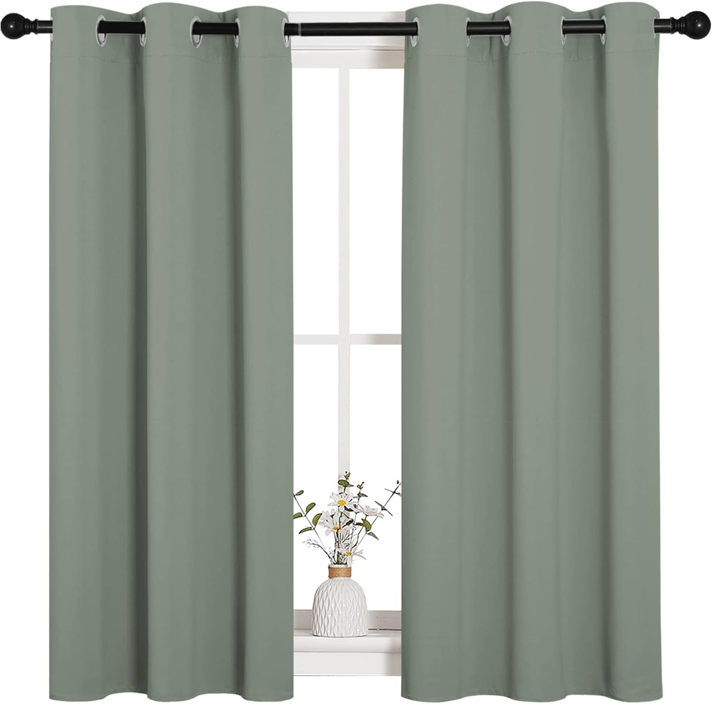 NICETOWN Halloween Pitch Black Solid Thermal Insulated Grommet Blackout Curtains/Drapes for Bedroom Window (2 Panels, 42 inches Wide by 63 inches Long, Black) - Colors B