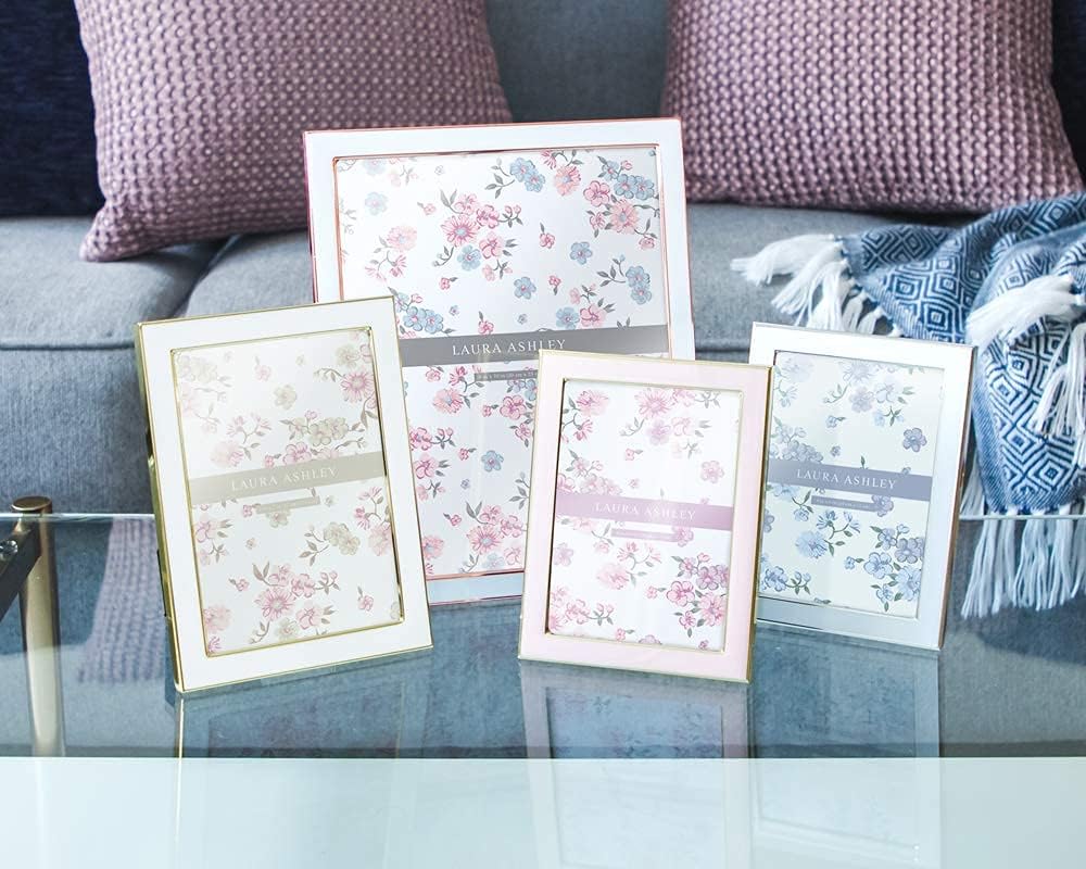 Laura Ashley 5x7 Navy Enamel Picture Frame, Gold Metal Edge with Easel, for Countertop, Counterspace, Tabletop Display, Bookshelf, Desk, Wall Décor, Photo Gallery (5x7, Navy W/Gold)
