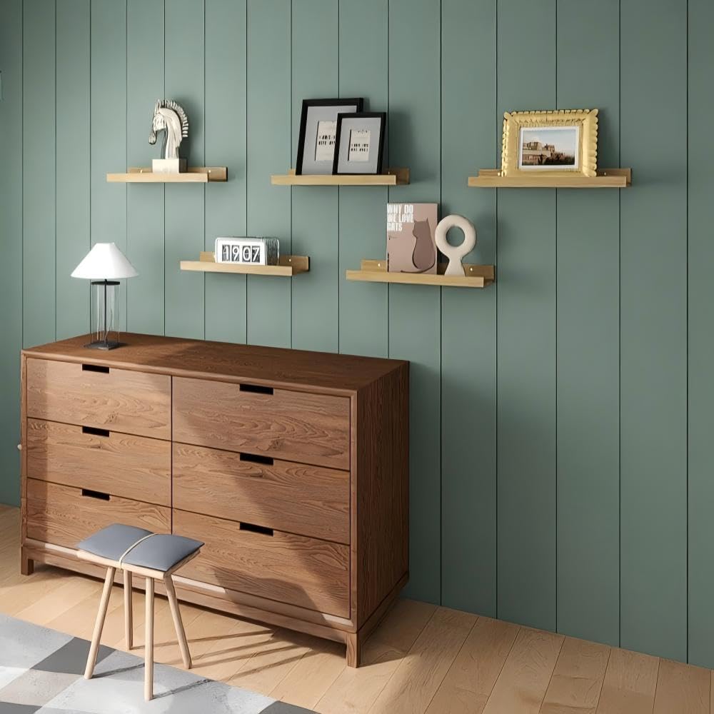 RICHER HOUSE 5 Set Floating Wall Mounted Shelves, Black Shelves for Wall Decor, Modern Picture Ledge Shelf with Lip for Storage, Nursery, Bedroom, Living Room, Bathroom - Black