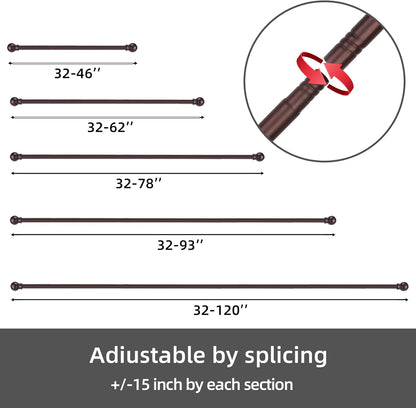 GXOACKJ Curtain Rods for windows 32-48 inch, 5/8 inch Decorative Curtain Rod Set, Matte Black Splicing Heavy Duty Metal Curtain Rod with Brackets