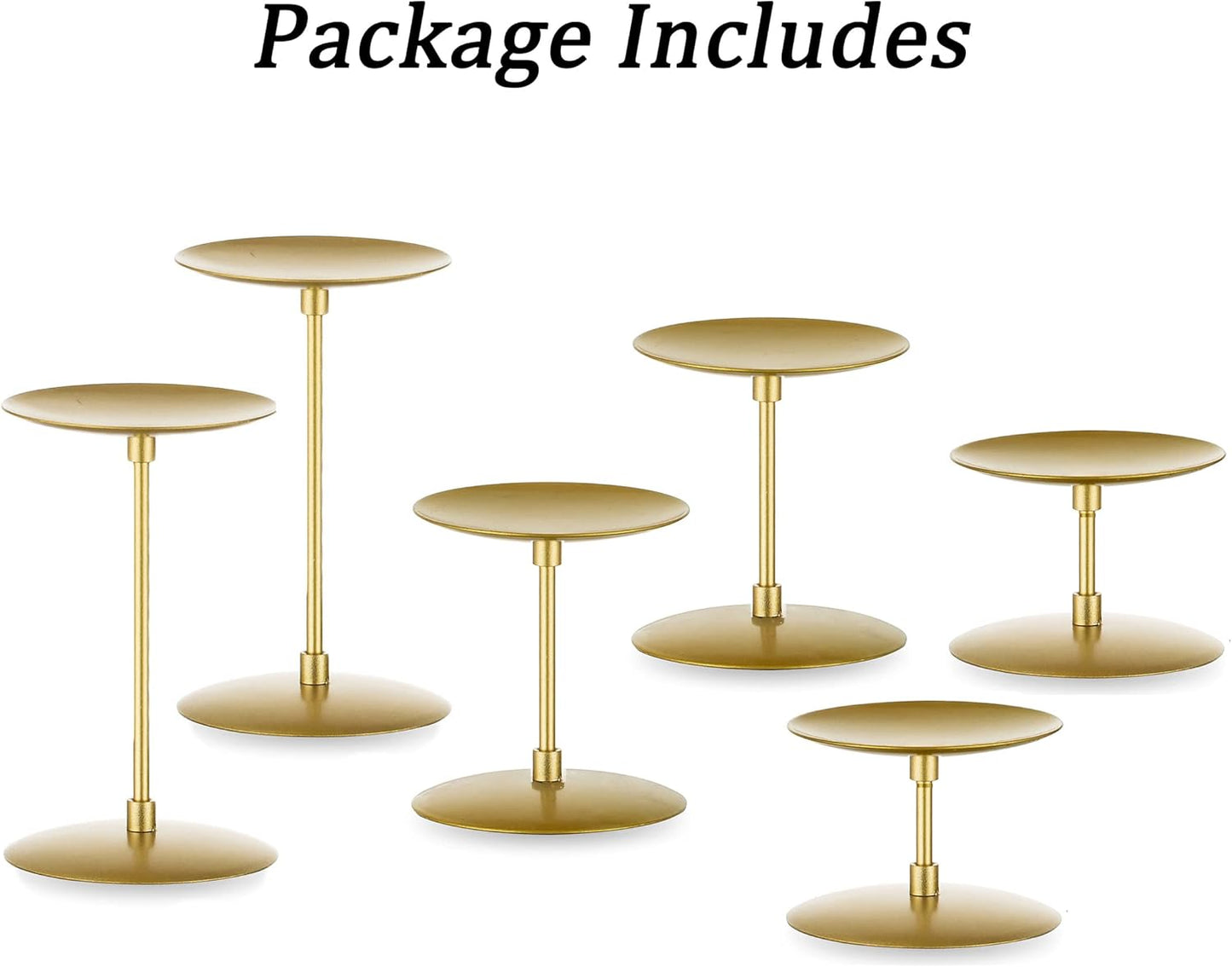 Pillar Candle Holders Candelabra Gold - Set of 12 Bulk Candle Stand Iron Plate Minimalism Modern Home Mantel Dinning Table Decorations Centerpiece for Wedding, Party, Housewarming, Events