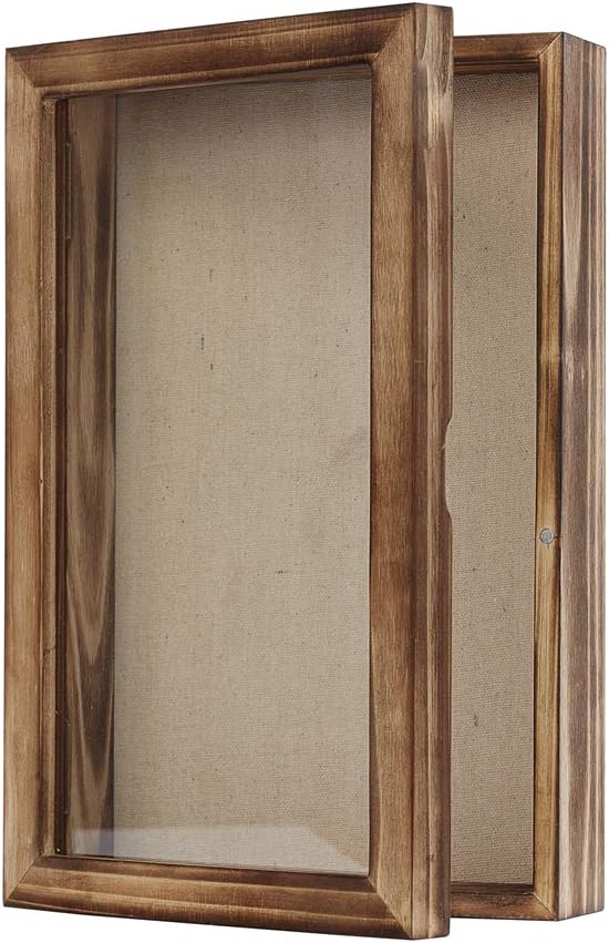 Freezing point Shadow Box Frame 8x8 Shadow Boxes Display Case with Linen Back Memorabilia Awards Medals Bouquet Photos Picture Badge Wedding Memory Box for Keepsakes Carbonized Small Pin Board
