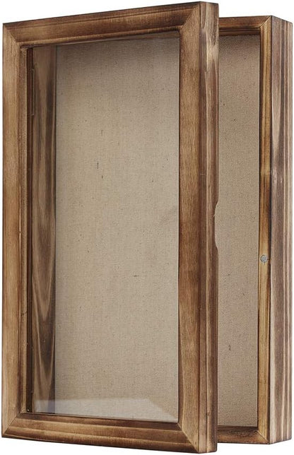 Freezing point Shadow Box Frame 8x8 Shadow Boxes Display Case with Linen Back Memorabilia Awards Medals Bouquet Photos Picture Badge Wedding Memory Box for Keepsakes Carbonized Small Pin Board
