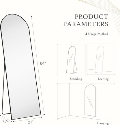 Mirror Full Length, Upgraded Body Wall Mirrors with Shatter-Proof Glass, Floor Standing, Hanging or Leaning, Tall Mirror with Stand Aluminum Alloy Frame for Bedroom