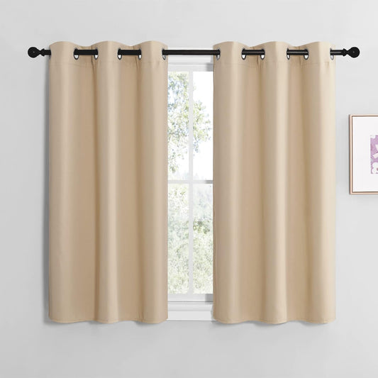 NICETOWN Halloween Pitch Black Solid Thermal Insulated Grommet Blackout Curtains/Drapes for Bedroom Window (2 Panels, 42 inches Wide by 63 inches Long, Black) - Colors D