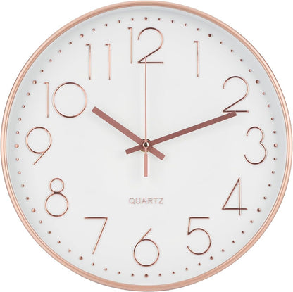 Wall Clock 12 Inch Non-Ticking Silent Modern Simple Style Round Decor Clock Gold Stereoscopic Dial Quartz Wall Clocks for Home/Office/School/Living Room/Bedroom/Kitchen