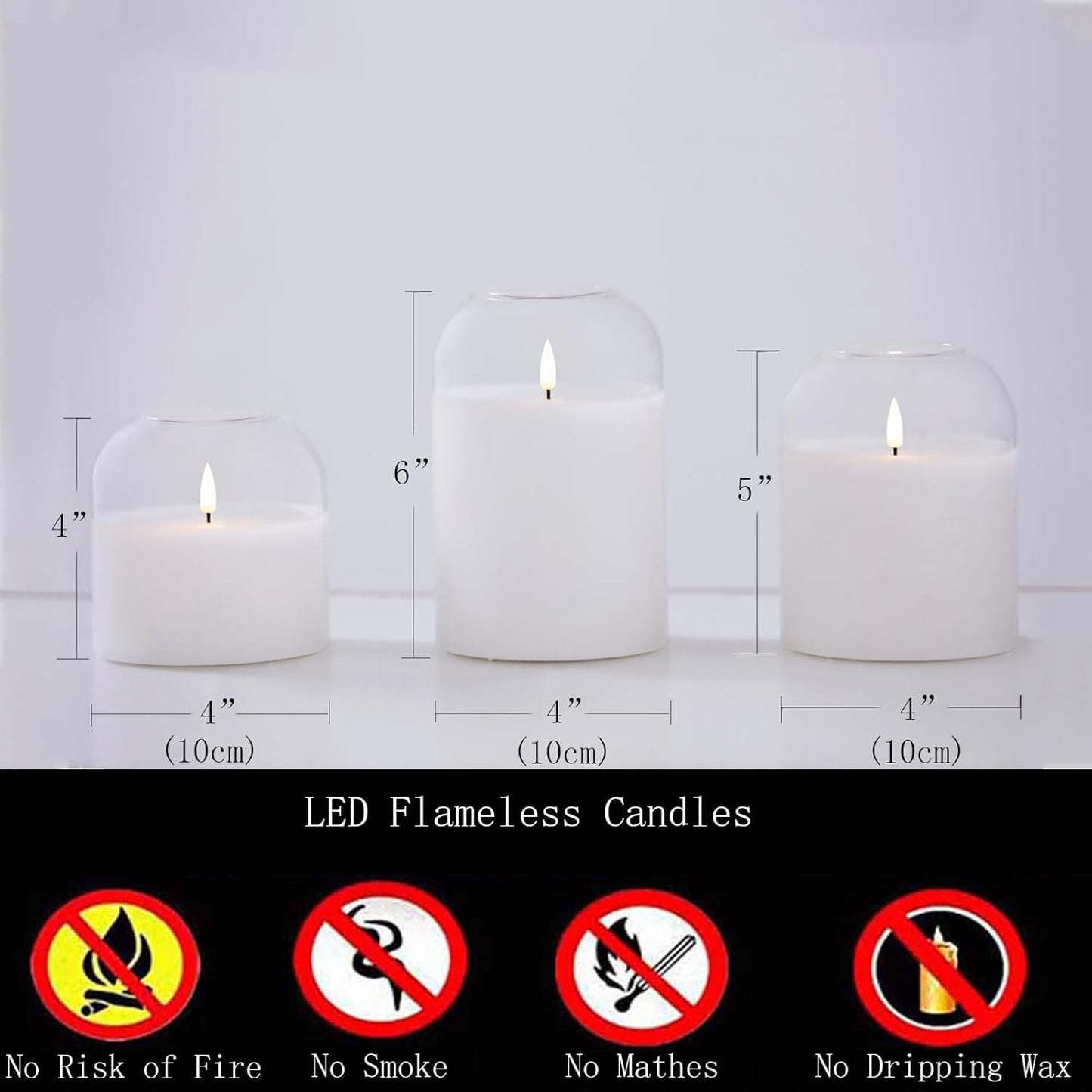 volnyus Gold Glass Flameless Candles with Remote Battery Operated Flickering LED Pillar Candles Real Wax 3D Wick Φ 4" H 4" 5" 6"