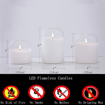 volnyus Gold Glass Flameless Candles with Remote Battery Operated Flickering LED Pillar Candles Real Wax 3D Wick Φ 4" H 4" 5" 6"