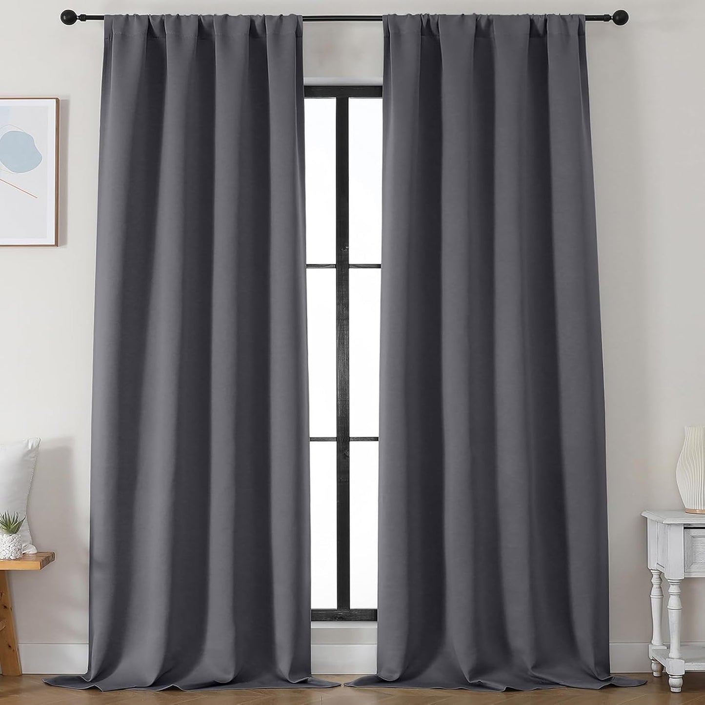 Simplebrand Ava Sage Green Blackout Curtains for Bedroom 63 Inch Length 2 Panels Set, Solid Thermal Insulated Energy Saving Rod Pocket Window Treatment Curtains Blackout Drapes, W40 x L63 Inch, Sage - Colors C