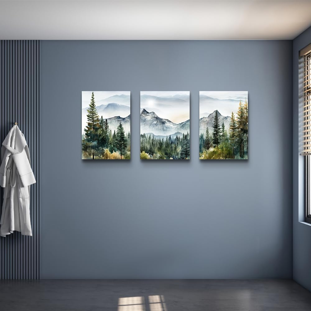 MHARTK66 Wall Art for Living Room Modern Wall Decor for Bedroom Office Decor Abstract Mountain Forest Landscapes Ink Painting 3 Piece Framed Canvas Art Prints Ready to Hang Wall Pictures Home Decor