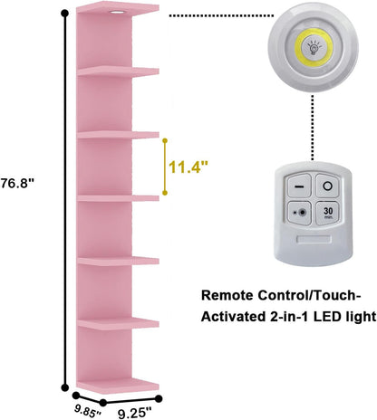 LitaEther Versatile 7 Tier Wall Shelf Unit,White Lack Wall Shelf,Display Floating Shelf with LED Remote Control Light