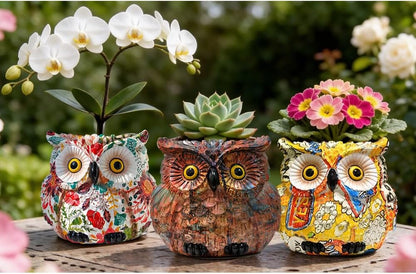 Owl Planter, Owl Succulent Pots, Funny Plant Pots Indoor/Outdoor, Decorative Garden Flower Pot, Cute Small Planters for office Home Decor, Unique Statue Figurine Gifts for Women Mother Teacher Red