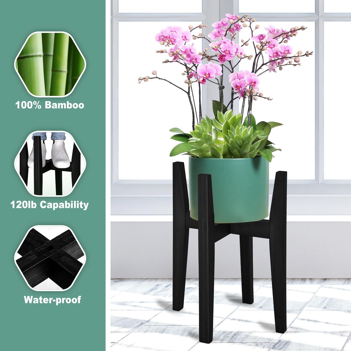 Rnined Adjustable Plant Stand Indoor,Bamboo Mid Century Modern Plants Stands, Stable Plant Holder,Fit 8 9 10 11 12 inch Pots (Pot & Plant Not Included)