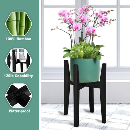 Rnined Adjustable Plant Stand Indoor,Bamboo Mid Century Modern Plants Stands, Stable Plant Holder,Fit 8 9 10 11 12 inch Pots (Pot & Plant Not Included)