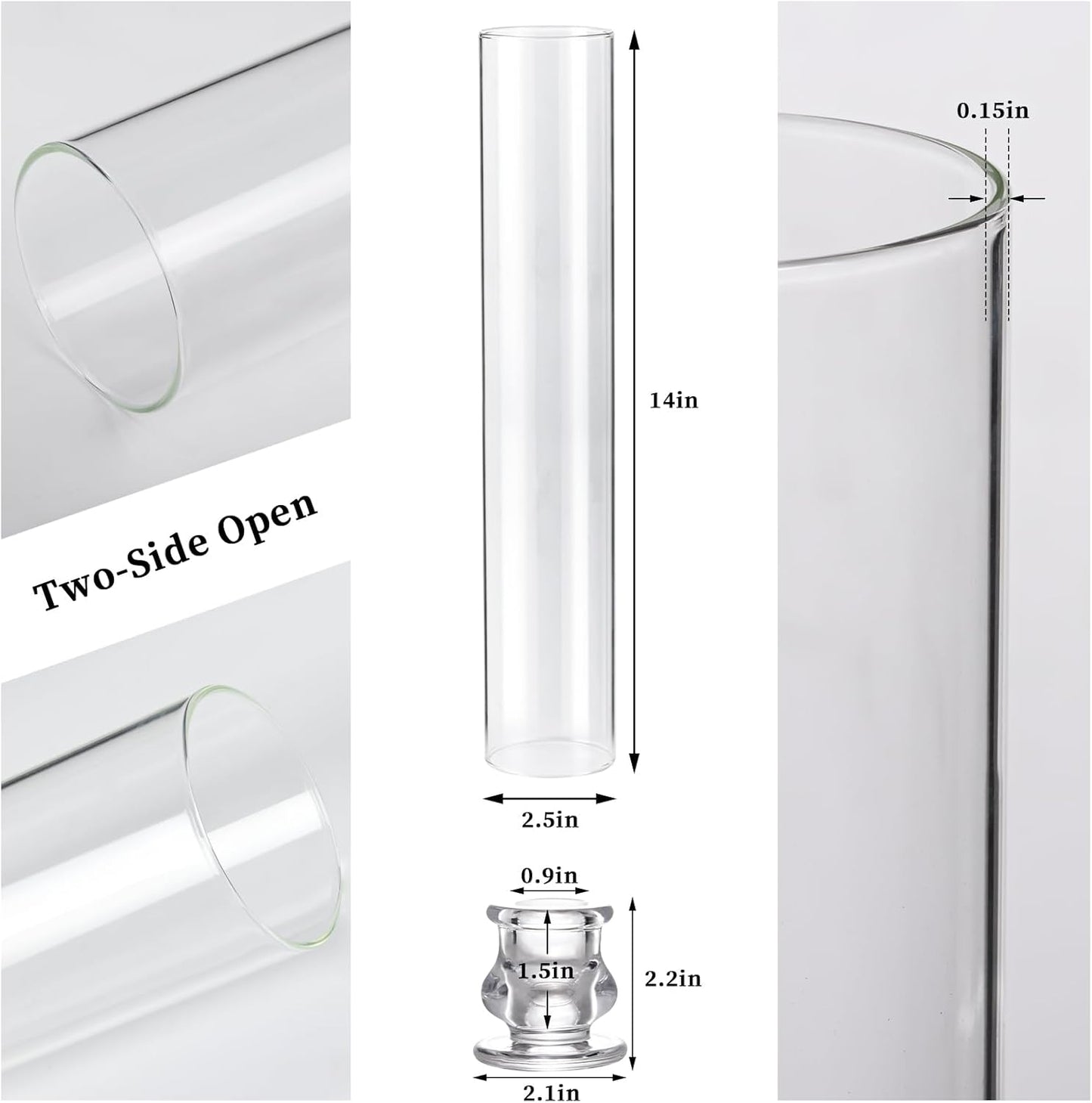 Volens Hurricane Glass Candle Holders - Set of 6 Candlestick Holders for Taper Candles with Windproof Cylinder Covers 14" Tall Clear Glass Chimney Cover for Wedding Table Centerpiece Home Decor
