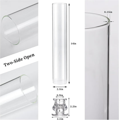 Volens Hurricane Glass Candle Holders - Set of 6 Candlestick Holders for Taper Candles with Windproof Cylinder Covers 14" Tall Clear Glass Chimney Cover for Wedding Table Centerpiece Home Decor