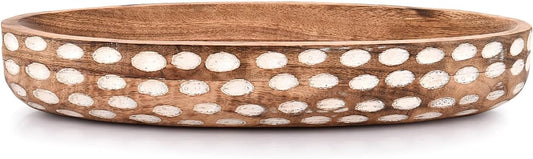 NIRMAN Mango Wood Decorative Bowl for Table Centerpiece Dining Living Room Home Kitchen Décor (14" x 6" x 2.3")