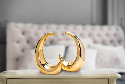 2 Pieces Gold Small Animal Statue Moon Statue Decor Modern Style Ceramic Moon Figurines Statues for Home Decor Accents Living Room Office Table Bookshelf Desk Bedroom Decorative Objects